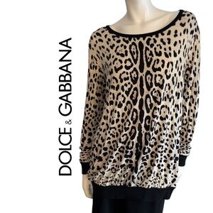 Dolce & Gabbana Beige & Black Leopard Print long sleeve loose tshirt